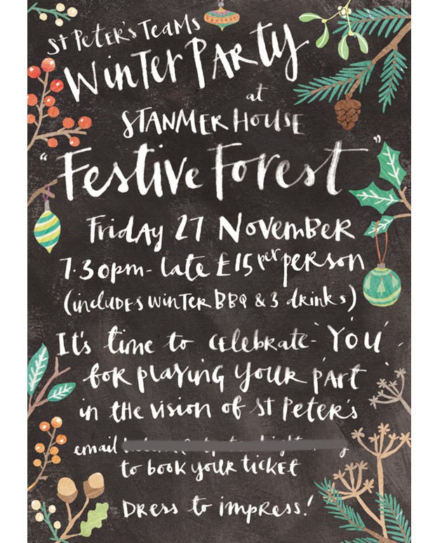 Antonia Woodward flyer for St Peter's Brighton Festive Forest event